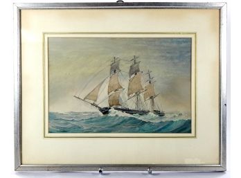 Original George Canning WALES (1868-1940) Ship At Sea Watercolor