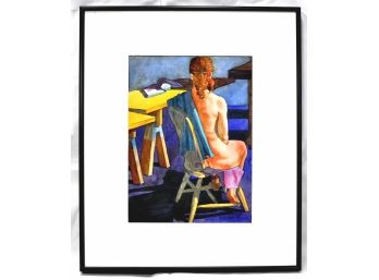 Original Dona ASQUUITH Nude Watercolor 'Marie Amid Tables'
