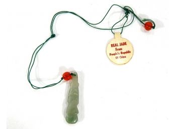 Vintage Real Jade Pendant With Tag Peoples Republic China