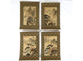 Lot 4 Antique Oriental Paintings On Silk