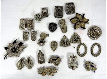 Vintage Rhinestone Jewelry Lot-brooches, Sweater Clips, Buckles