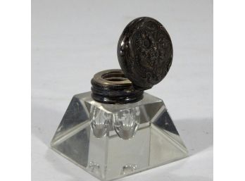 Antique Glass & Sterling Silver Inkwell