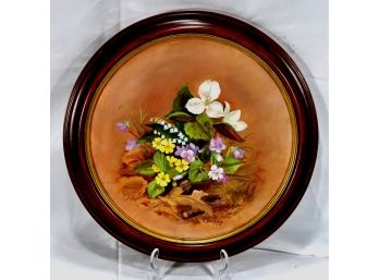 Original E. BUCKLEY Round Oil Painting Of Flowers