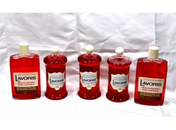 Lot 5 Vintage Original LAVORIS Glass Bottle Mouth Wash
