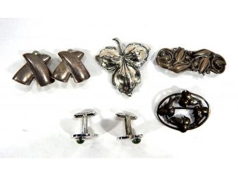 Vintage Sterling Silver Jewelry Lot - Brooches, Earrings