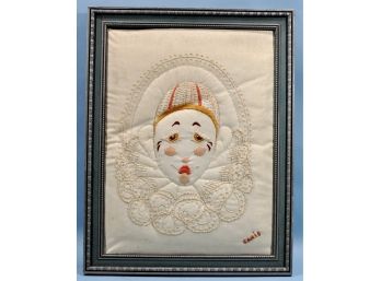 Vintage Embroidery Clown Signed