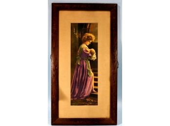Antique 1906 Young Mother Print Oak Frame