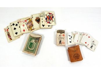 Lot 2 Decks Vintage Playing Card One Miniature With Leather Pouch
