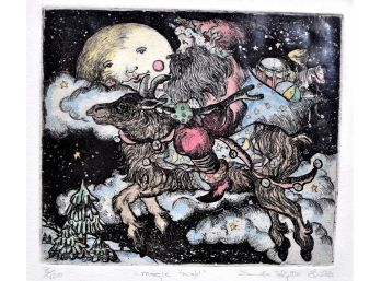 Original Sandra Salzillo 'Magic Night' Christmas Santa Claus Etching Artist Signed With COA