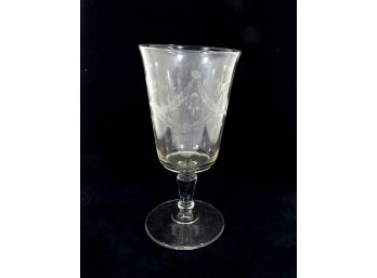 Antique 1880 Large Etched Glass Wine Goblet
