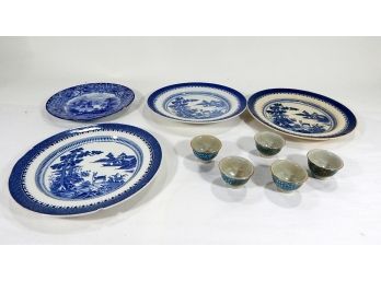 Vintage White & Blue Plate And Cup Lot