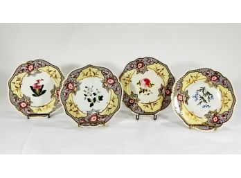 Set 4 Vintage Hand Painted Flower Plates