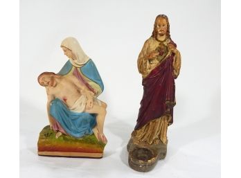 Pair Vintage Chalkware Religious Statues