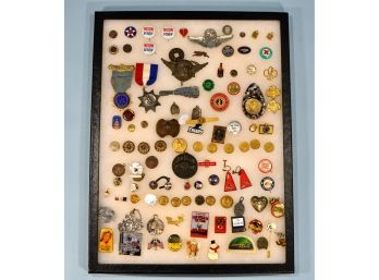 Collection Antique  Vintage Political, Military, Advertising Pins, Buttons Etc.