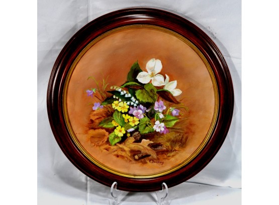 Original E. BUCKLEY Round Oil Painting Of Flowers