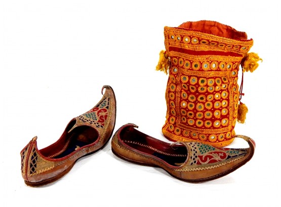 Antique Arabian Embroidered Shoes & Bag