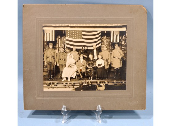 Antique Group Photo American Flags Military
