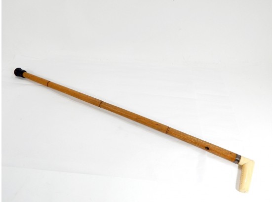 Antique Bamboo Walking Stick Cane Ivory Handle