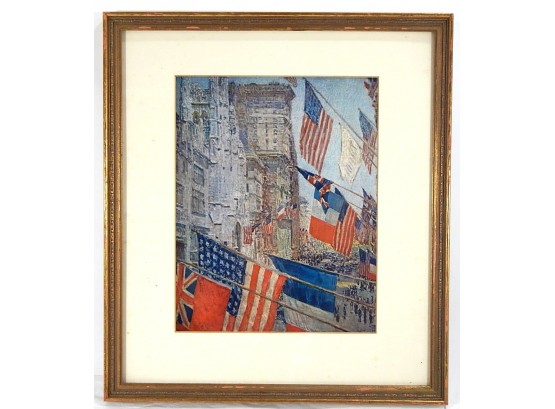 Vintage Print City View American Flags