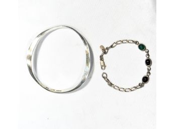 Lot 2 Sterling Silver Bracelets -Belle Scarab &  Bangle Mexico
