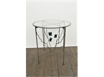 Wrought Iron And Glass Top Accent Table