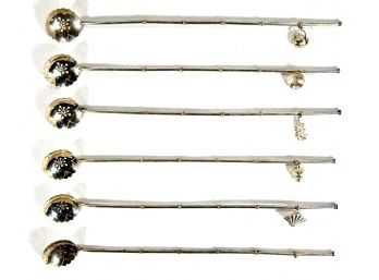 Set 6 Sterling Silver Sipper Spoons Straws With Charms