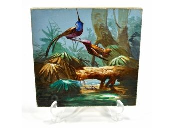 Antique CREIL & MONTEREAU Hummingbirds - Art Nouveau Tile Painted