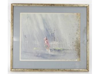 Vintage Oriental Print Girl With Umbrella - Needs Cleaning