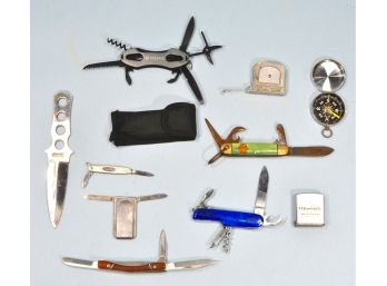 Lot Of Knifes - Vintage Boy Scouts, Compass, Zippo Tape Measure