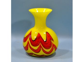 Amazing Large Vintage Hand Blown EGG YOLK Art Glass Vase Deformed Shape