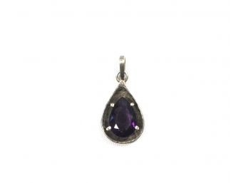 Vintage Solid 10K White Gold Pendant With Amethyst