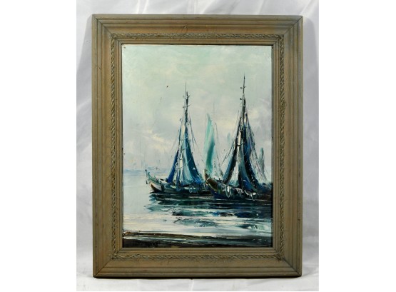 Vintage Oil On Canvas Painting SHIPS