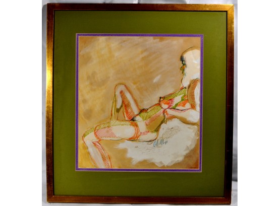 Modernist Mixed Media NUDE GIRL Painting