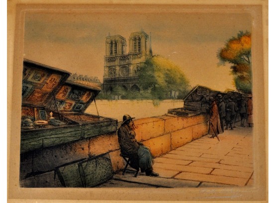Original Victor VALERY (1881) Copper Multi-color Etching  Parisian Scene
