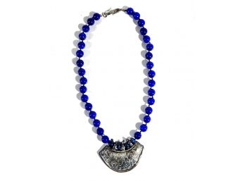 Vintage Sterling Silver & Blue Stone Necklace