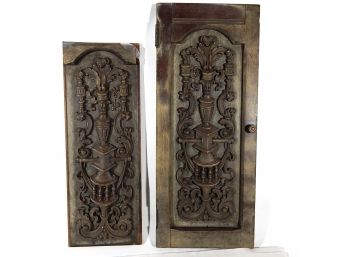 Pair Antique Architectural Scrolled Wood Panels