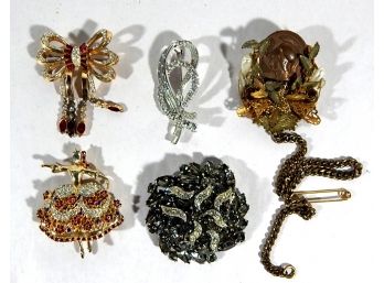 Lot 5 Vintage Brooches Corocraft Weiss Trifari Maximal Sterling