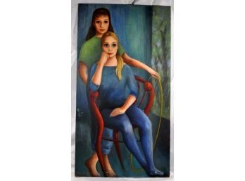 Original Anne Gordon Modern Portrait Painting Of Two Girls