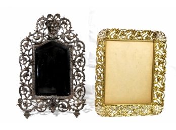 Antique Cast Iron Mirror & Brass Picture Frame
