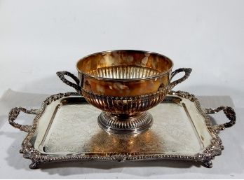 Large Vintage Silver Plate Tray & Bowl Chester English