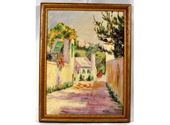 Vintage Italian Village  Oil Painting Signed A.E.M.