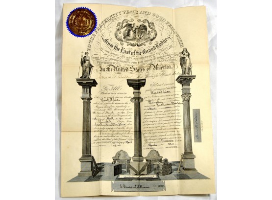 Original 1921 Masonic Certificate With Pouch - Rhode Island Lodge