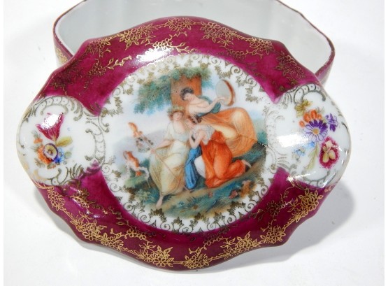 Antique Hand Painted Porcelain Trinket Box