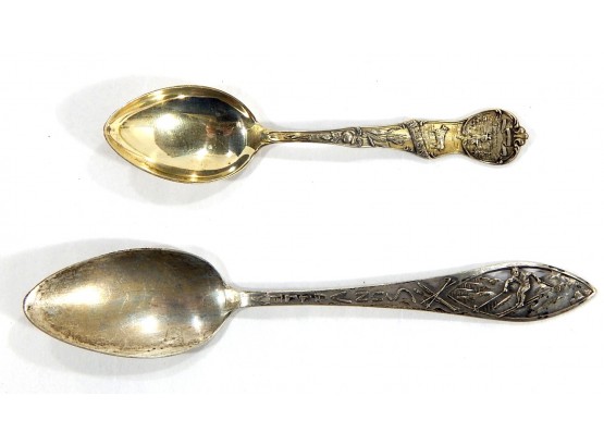 Lot 2 Antique Sterling Souvenir Spoons -Nebraska Idaho Sun Valley