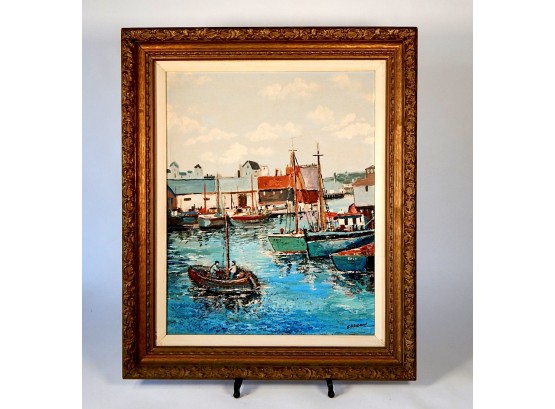 Original Vintage SEIGMAN Harbor Scene Oil Painting
