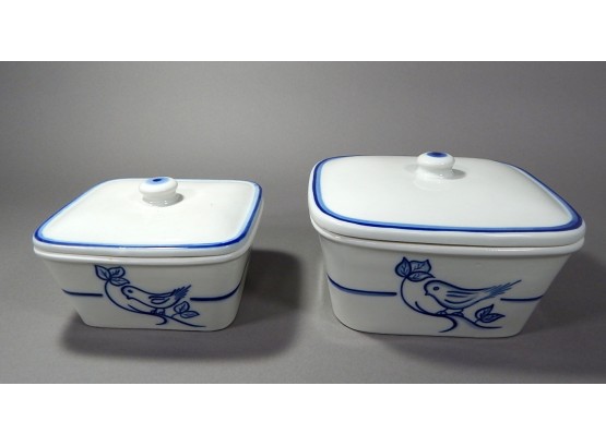 Pair Vintage Portuguese Viana Do Castelo Lidded Bowls
