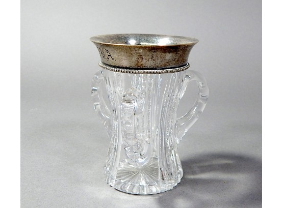 Antique Three Handle Crystal & Sterling Loving Cup
