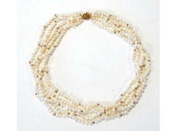 Vintage Multi Strand Pearl & 14K Gold Necklace