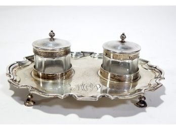 Antique Sterling Silver Vanity Tray W/ Covered Jars