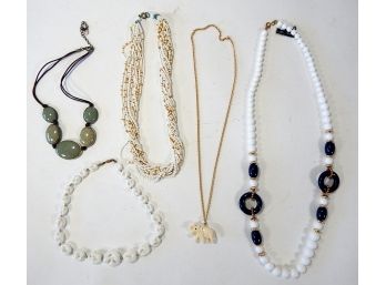 Lot 5 Vintage Necklaces Lucite, Ivory, Stone